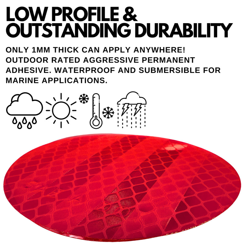 3" Inch Round DOT-SAE Amber/Red High Visibility Reflective Strong Stick-On Prism Reflector Weatherproof Trailer Camper RV Flatbed Fender Property Boat Marine (Red, Qty 4) Red