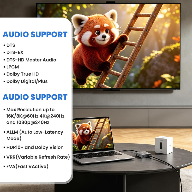 HDMI 2.1 Switch 16K/8K@120Hz/4K@240Hz - HDMI Switch 2 in 1 Out/HDMI Switch 1 in 2 Out, HDMI Splitter with VRR HDR10+ Dolby Atmos, 48Gbps HDMI Switcher for PS5/4 Xbox Switch 2 Roku Firestick Apple TV