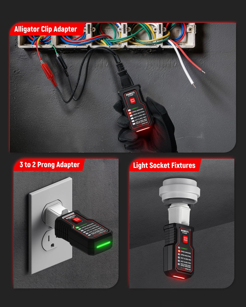KAIWEETS Circuit Breaker Finder Tool Kit, GFCI Outlet Tester with Dual-Sided LED Indicators, Electrical Circuit Tracer Tool with Flashlight, Includes Carrying Case and Adapters- KT302P