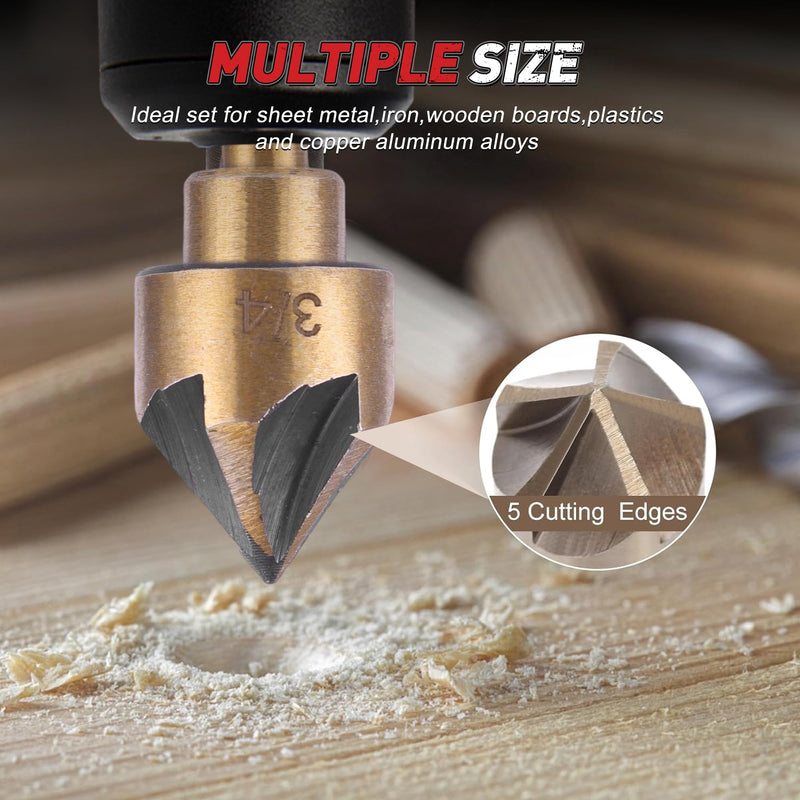 5Pcs Step Drill Bit & 5Pcs Countersink Drill Bit Set, Titanium Coated, HSS Step Bit, 50 Sizes of Step Bit for Metal with Aluminum Case, Multiple Hole Stepped Up Bits for DIY 11pcs