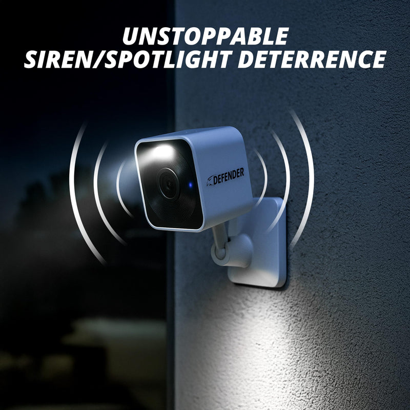 Defender GO 2K AI Powered Plug-in Indoor/Outdoor Home Business, Pet, Baby Camera, AI Detection, Dual Band Connection, Spotlight/Siren, Color Night Vision, 2-Way Talk, Works w/ClearVu App, 2 Pack 2 Cameras