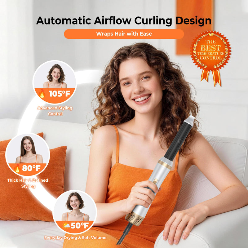 5 in 1 Hair Styler - 1000W Hot Air Brush and Hair Dryer Brush Volumizer | Multi Styler Set with Coanda Technology for Auto-Curling & Smoothing (UK Plug) Milky White