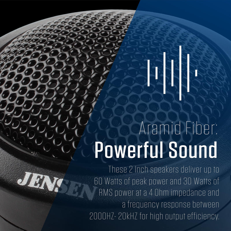 Jensen APEX JSTW2 2" Silk Dome Car Tweeters Pair 60W Peak Component Set | 25mm silk dome tweeters, 25mm KSV voice coil, 30W RMS power, crisp clear high tones, component add-on, not full-range