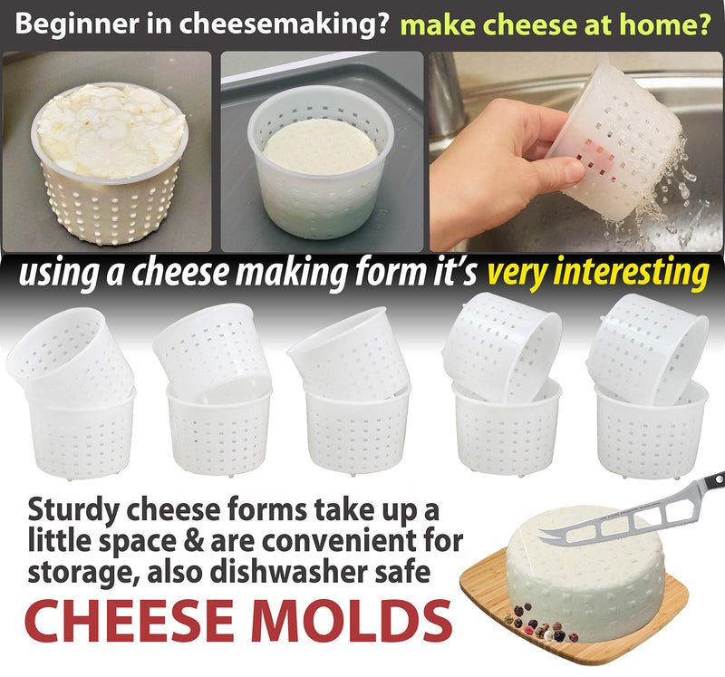 PetriStor 10pcs Small Cheese Mold for Cheese Making 1/3 qt - Soft Cheese Molds - Homemade Cheese Making Supplies - Cream Cheese Form Mold - Moldes Para Queso Fresco Casero - Feta Cheese Making