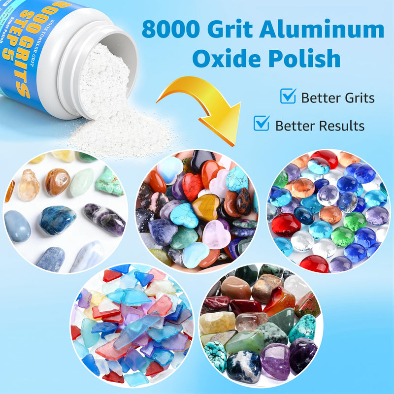 8000 Grit Aluminum Oxide Rock Tumbler Polish – Final Stage (Step 5), High Gloss Polishing Powder for Rocks, Gems, Glass & Jewelry Making, Polish Refill, 1 lb Advanced Polish : 8000 Grits