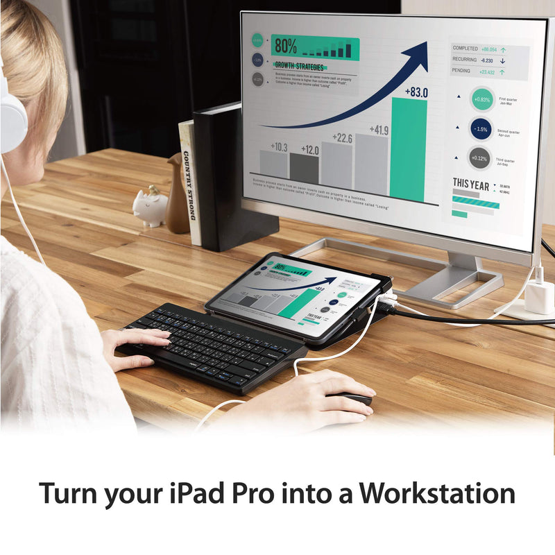 j5create iPad Pro USB C Hub- 6-in-1 Travel Dock for iPad Pro 12.9”/11” | with 4K@60Hz HDMI, USB C PD Charging 100W & Data, USB A 3.1, SD and microSD Card Reader, 3.5mm Headphone Jack (JCD612)