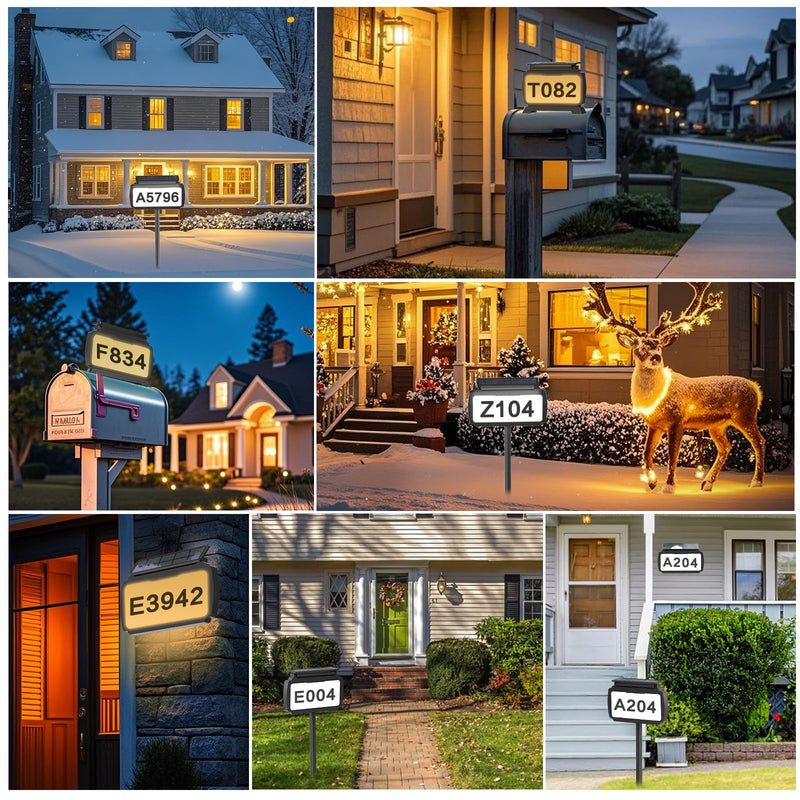 Solar Address Sign, Mailbox Numbers with 3 Mount Options, House Number Sign with 3 Color Options, IP54 Waterproof Solar House Numbers for Outside, Light on One Side, Only Lighted Plaque, Not Mailbox