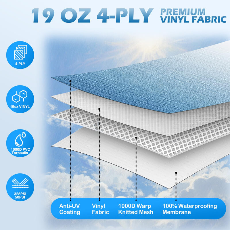 RV Awning Fabric Replacement - Heavy-Duty 19oz Awning Replacement for Camper, Trailer & Motorhome | RV Awning Fabric with with 5 Hooks| Weatherproof Outdoor Canopy 16' (Fabric 15'2") - Blue Fade 16FT(Fabric15'2'') Bule Fade