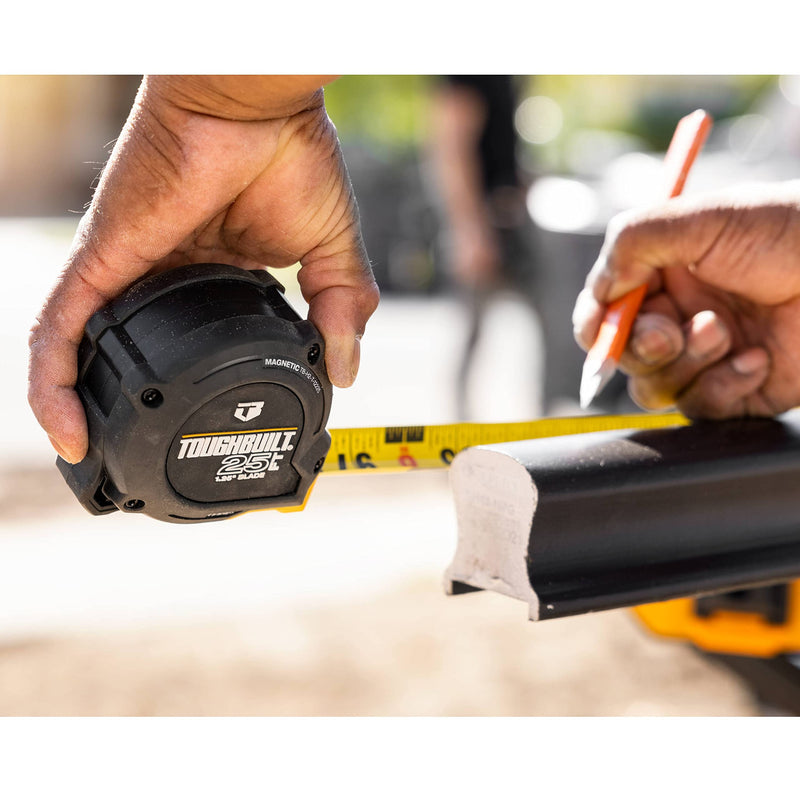 ToughBuilt – 25 ft. ProBlade Tape Measure with Blade Control, 1.25" Wide Double-Sided Blade, Magnetic Hook & 11 ft. Standout for Jobsite Accuracy (TB-H2-T-12225) 7.6 m