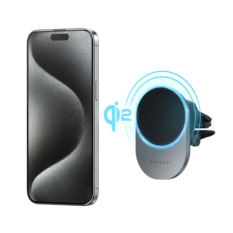 Satechi Qi2 Wireless Car Charger, Travel Friendly Car Phone Mount Charger for Air Vents, 15W Fast Chargers, for iPhone 17 to 12 Series