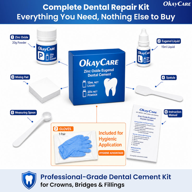 Zinc Oxide Eugenol Dental Cement Kit – Instant Tooth Repair, Cap, Crown & Bridge Filling | Ultra Strong & Pulp-Soothing Formula | Long Lasting - Easy Mix-and-Use Dental Adhesive for DIY, Home & Clinic