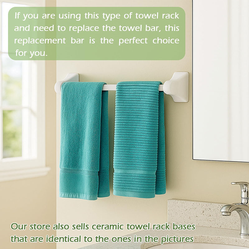 AIDIMMING 24 Inch Towel Bar Replacement Rod for Ceramic Holders with Square Slots, Adjustable Spring Loaded Plastic Square Bar, Cut-to-Fit White Replacement Towel Bar for Bathroom Shower, Rod Only
