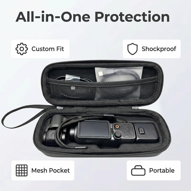 Hard EVA Carrying Case Compatible with DJI Osmo Pocket 4, Portable Travel Storage Bag Protective Shell Cover for Handheld Gimbal Camera, Mic 3 Transmitter, Data Cable and Accessories Black