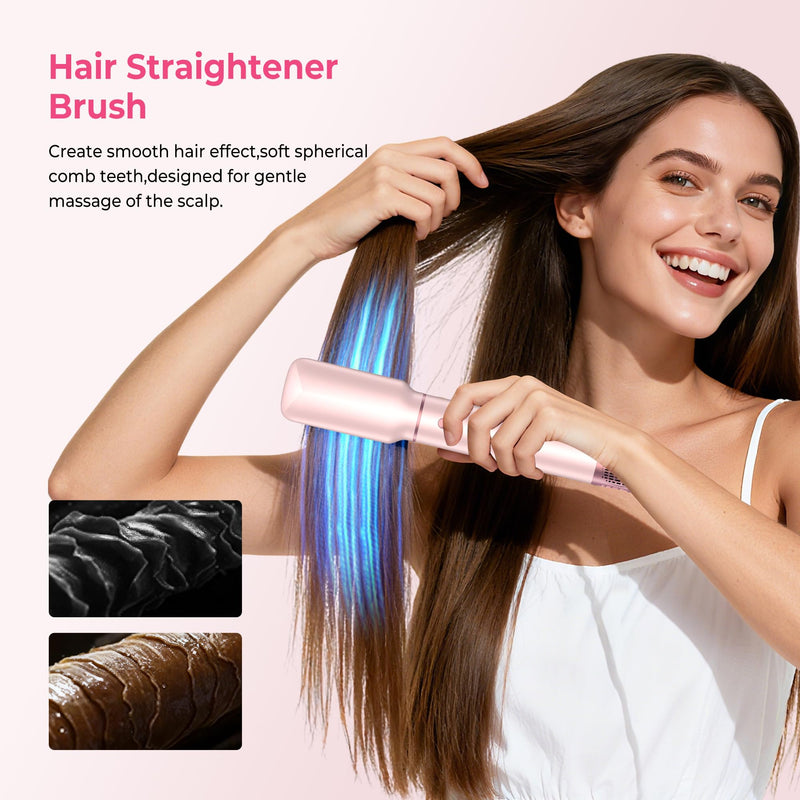 Atopskins Air Styler 5 in 1 Hair Styler Set Airbrush 5 in 1 Magic Styler | Hair Dryer Brush 1000Wwith Airflow Hair Curler Thermal Brush 60000rpm Hairdryer Brushe Drying and Styling Multistyler Gift Pink