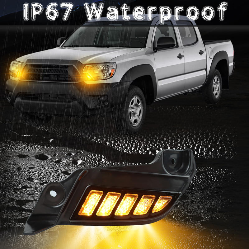 Full LED Front Side Marker Headlight Kit for Toyota Tacoma 2012-2015, Function as Dynamic Sequential Turn Signal Lights，Daytime Running light Kit (12-15) 12-15