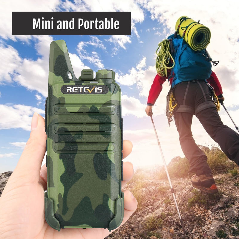 Retevis RT22 Walkie Talkies for Adults, Two Way Radio Long Range Rechargeable, Portable Two-Way Radios, Mini, VOX Handsfree, for Kids Family Camping Hiking Road Trip Adventure (2 Pack, Camouflage)