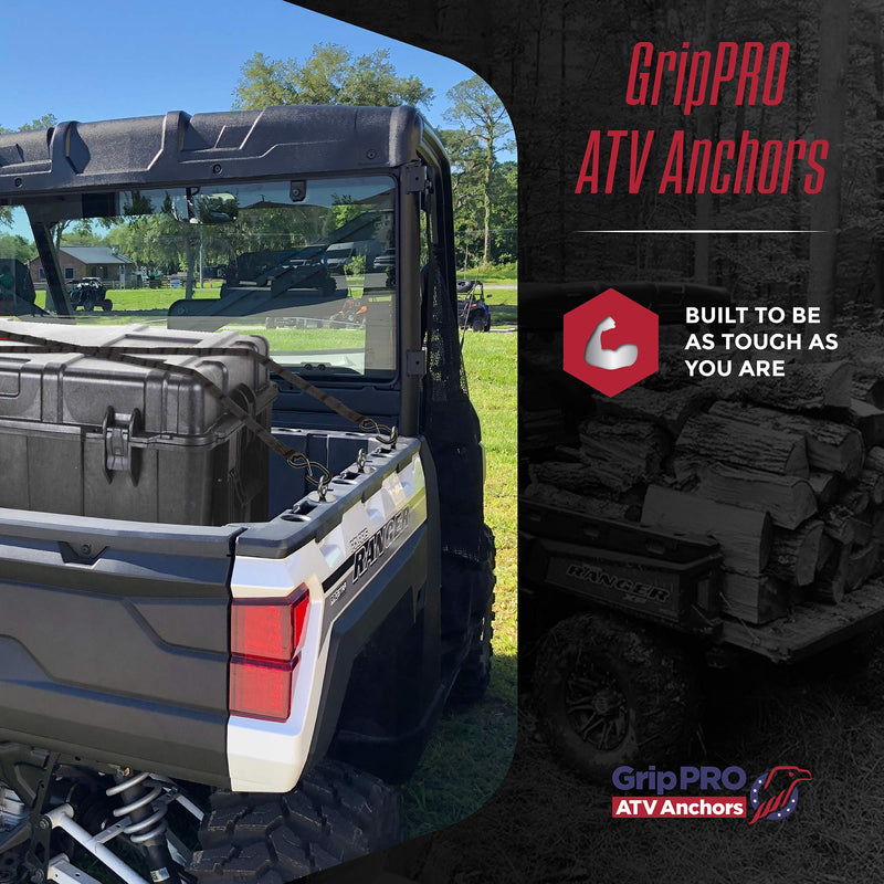 GripPRO ATV Anchors Fits Polaris Ranger Lock & Ride Tie Down System - Set of 6 Eyebolt-Style Bed Anchors for Cargo, Toolbox & Gear - ATV Accessories for Ranger 1000 XP, 570, Crew, General - NOT RZR