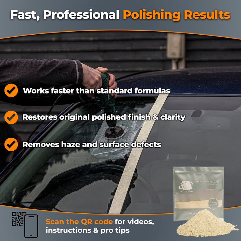 GLASS POLISH PRO Cerium Oxide Glass Polishing Powder – 1.1lb (500g) Premium-Grade 95% Pure Suspension-Treated Formula, 2.5 Micron for Glass Scratch Removal, Windshield Polishing and Restoration