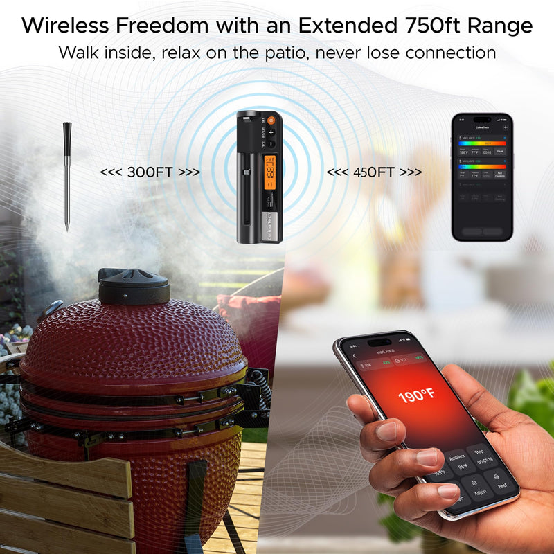 CulinaMeter One: 700FT Wireless Meat Thermometer with LCD Screen, Digital Cooking Food Thermometer for Beef Lamb Turkey, Dual Sensor Measures Internal & Ambient Temp 1 Probe Black