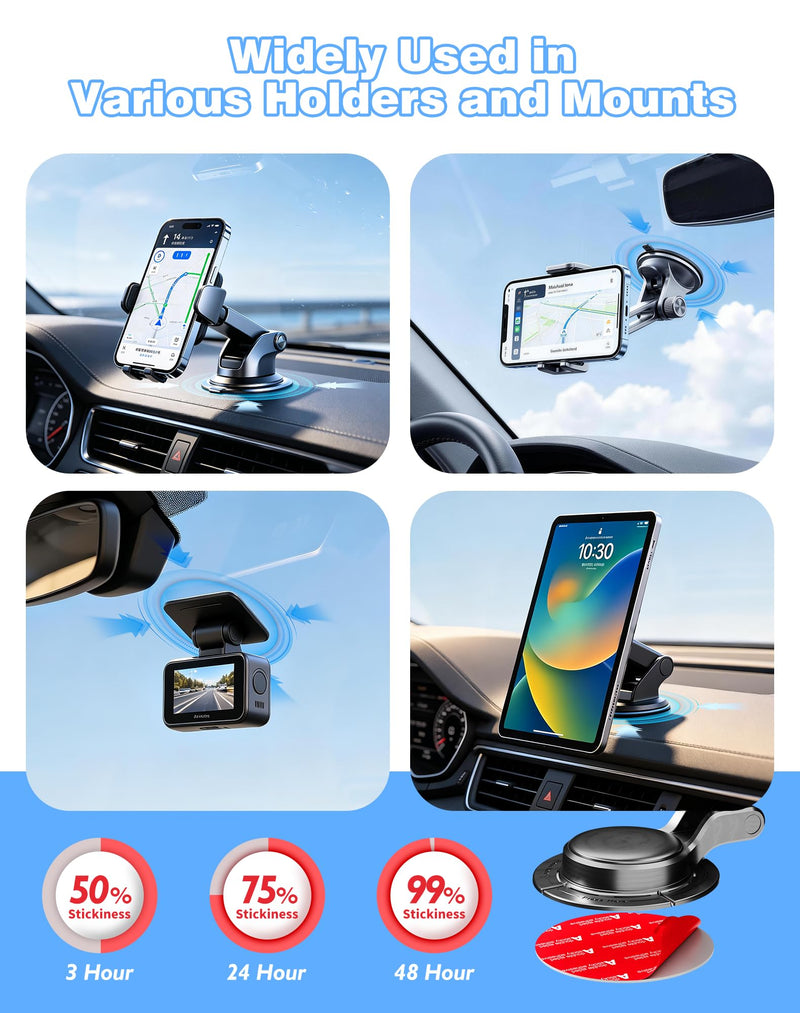 Adhesive Pads for Car Phone Mount, 4Pcs 2.76" Round Sticky Tape | Double-Sided heat resistant tape replacement. For dashboard suction cup, dash cam, GPS, windshield. With adhesion promoter. 2.76inches / 70mm