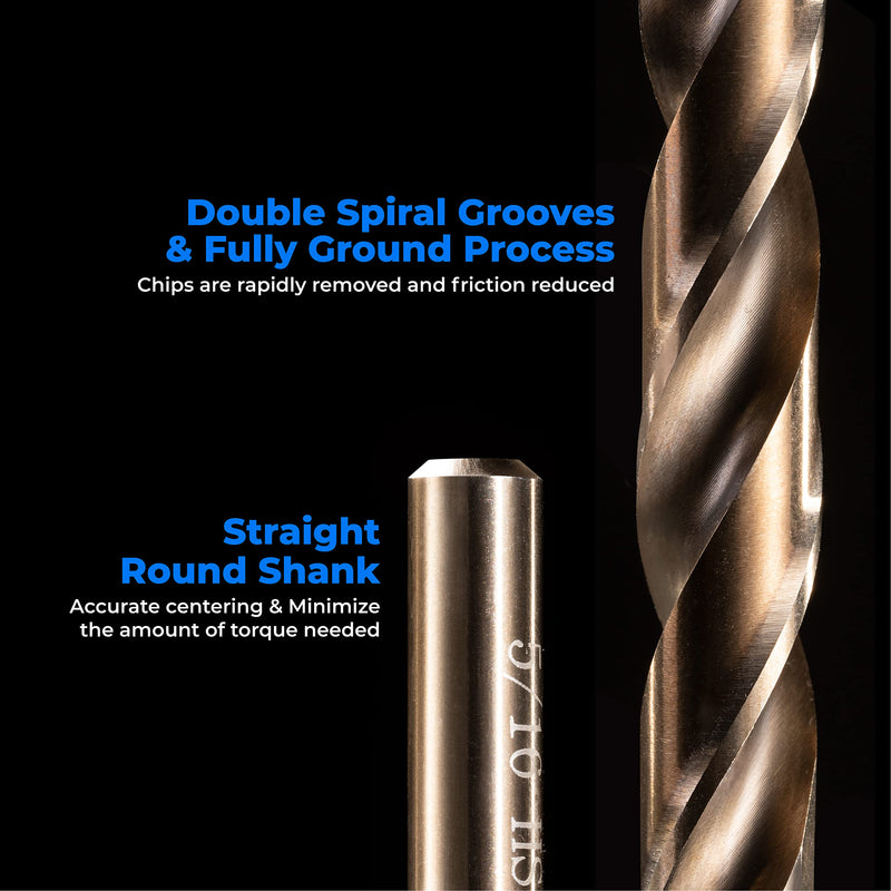 amoolo 5/16" Cobalt Drill Bit(10pcs), M35 HSS Metal Drill Bit Set for Hard Metal, Stainless Steel, Cast Iron Box of 10 5/16 in (10pcs)