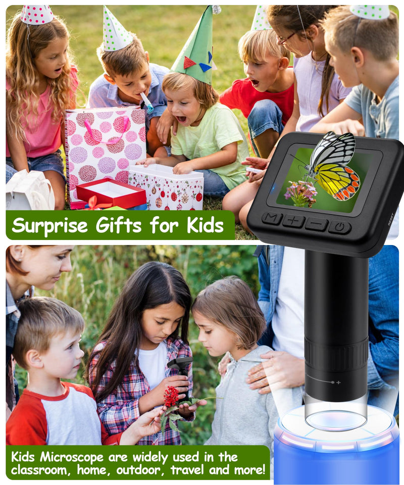 Handheld Microscope for Kids - 1000X Portable Microscope for Kids, Photo and Video Microscopes 2in Screen, Science Kit Gift for Kid Adults Boys Girls, Digital Coin Magnifier, 32GB, 5Pcs Sample Slides