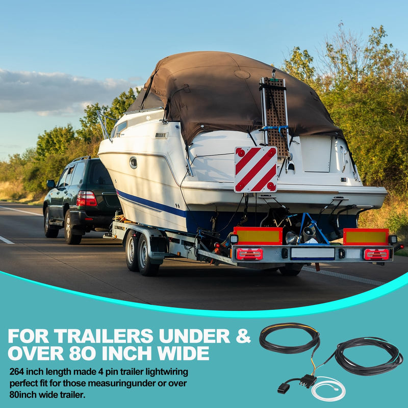 22FT 4 Pin 5 Wire Trailer Wiring Harness Protected by Nylon Net Tube, Utility Pure Copper Boat Trailer Wiring Kit for Trailer Tail Light Rewiring, Waterproof 4 Pin 5 Wire Trailer Connector