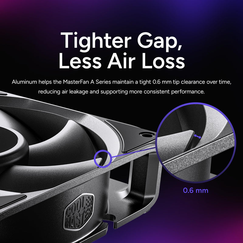 Cooler Master MasterFan A120 Case Fan, High Air Pressure, Aluminum Blades | 120mm Fan Size, High Air Pressure, Aluminum Blades, PWM Quiet Cooling, Three-Phase Motor, 0.6mm Tip Clearance, Aluminum Frame