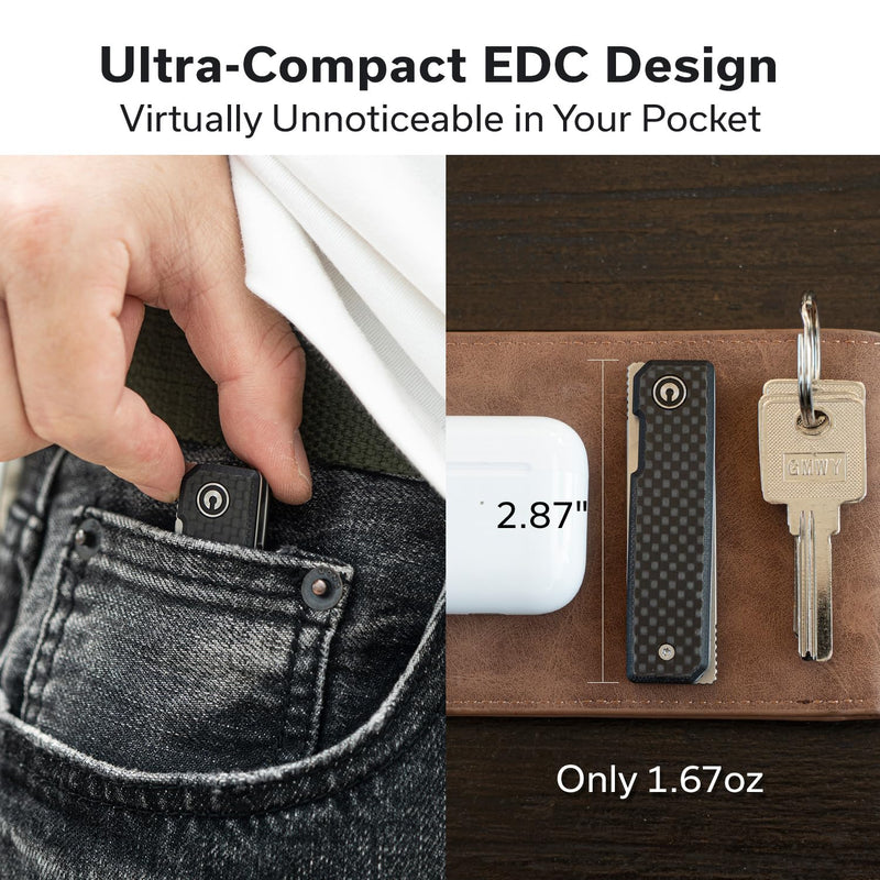 CIVIVI Kukei Mini Pocket Knife for EDC- 2.02" Nitro-V Blade, Carbon Fiber Overlay On G10 Handle, Liner Lock, Small EDC Folding Knife with Leather Sheath C25036-4 Black