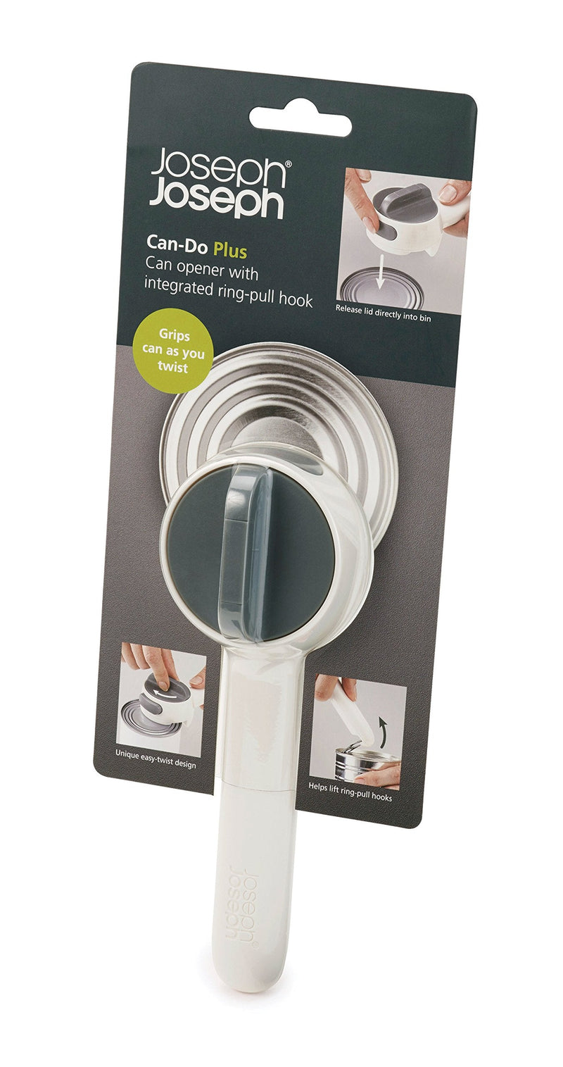 Joseph Joseph Can-Do Plus Compact Can Opener Manual Easy Twist Pull Tab Stainless Steel Portable Space-Saving, White