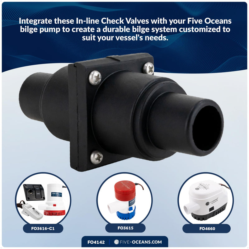 Five Oceans 1 to 1-1/2-Inch Check Valve, One Way Boat Bilge Pump Non Return Check Valve, Marine In-Line Stepped Connection - FO4142