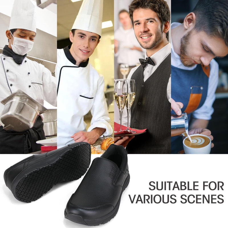 Jacata Non Slip Black Work Shoes for Women Food Service Womens Water Slip Resistant Leather Slip on Chef Walking Shoes for Restaurant Kitchen Sneakers 8