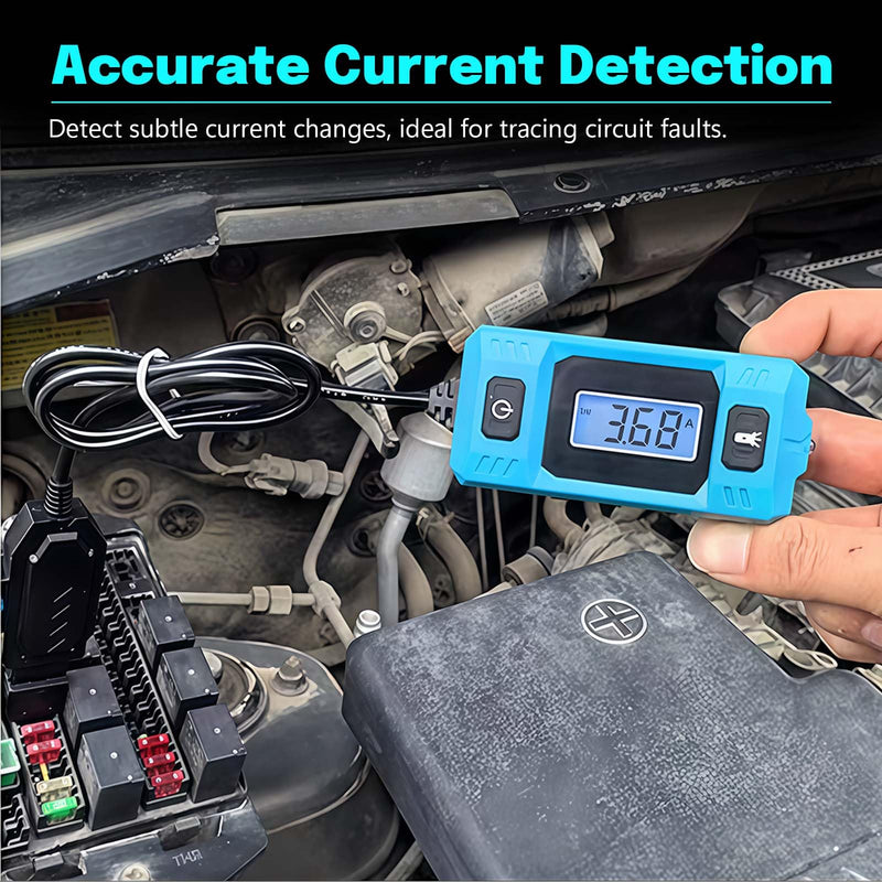 EMESAK Automotive Current Draw Tester, High Precision 0.01A-19.99A Fuse Ammeter, Circuit Fault Finder with LED Lighting and LCD Display for Vehicle Parasitic Drain Diagnosis for Various Vehicles (1pc)