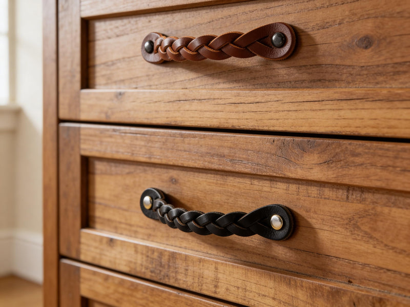 Brute Strength - Leather Drawer Pulls - Braided Black - 12 pcs - 6-1/2 x 1 '' - Leather Handle Dresser Pulls - Cabinet & Dresser Knobs 12 pieces