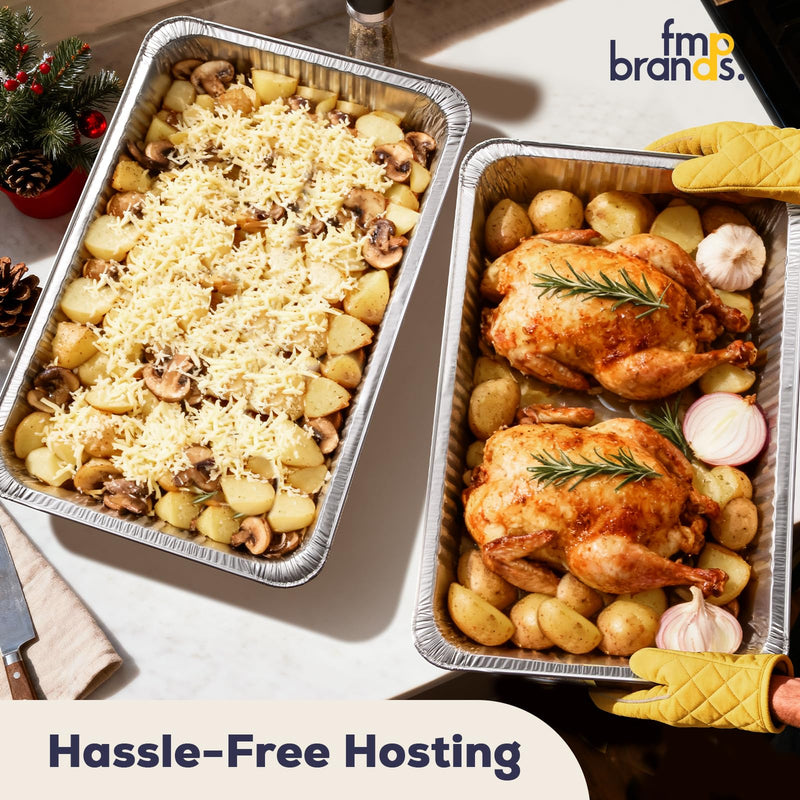 Fit Meal Prep 5 Pack Full Size Aluminum Foil Pans 21"x13", Heavy Duty Large Disposable Roasting Pans for Cooking, Serving, Freezing, Baking Pan Trays for Catering, Meal Prep, and Food Storage