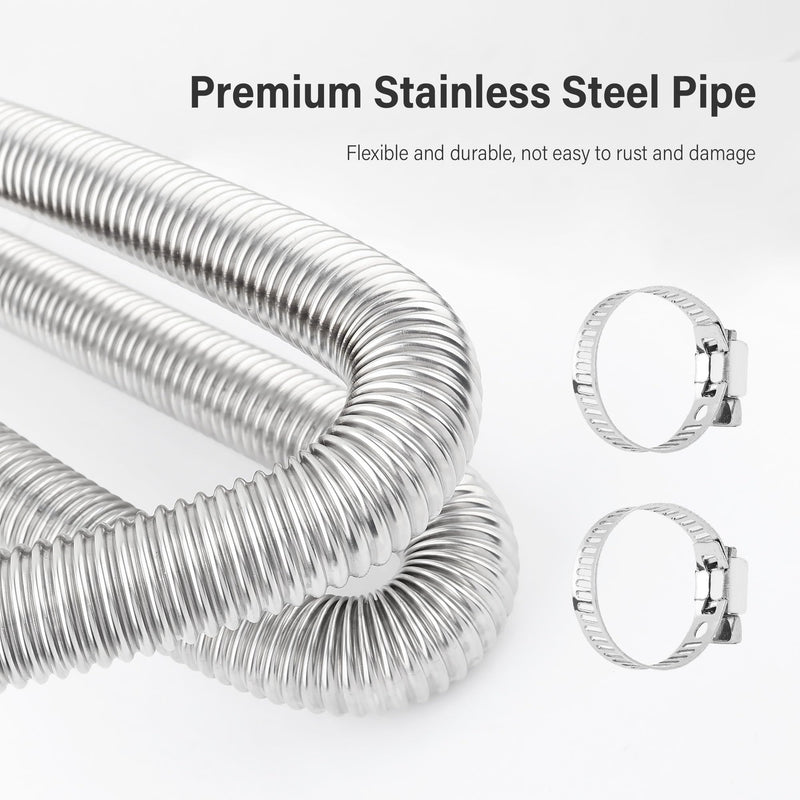 59" Diesel Heater Exhaust Pipe,1" ID Stainless Steel Flexible Exhaust Tubing with 2 Hose Clamps,Universal Exhaust Hose Kit Diesel Heater Accessories for Diesel Air Heater (59") 59"