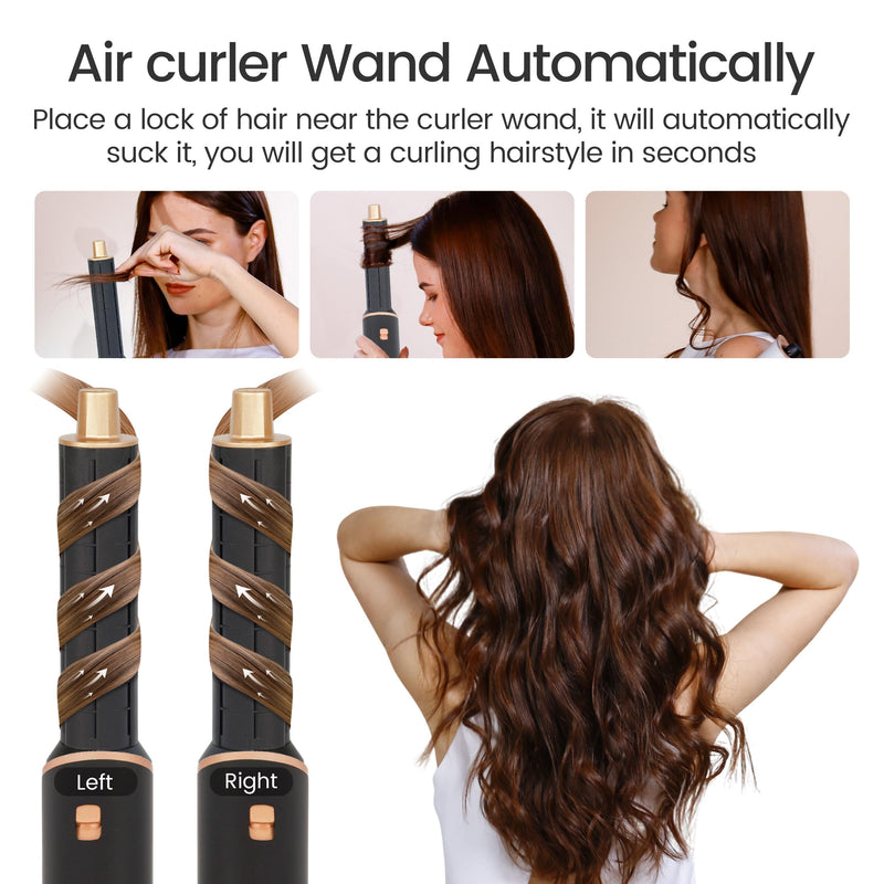 Airbrush 5 in 1 Multi Hair Styler Blowdry Brush Hairdryer Hot Magic Air Styler Set for Women, Hair Styling Appliances with Curl Straighten Wavy Smooth, All Hair Type/Length (Black) Black