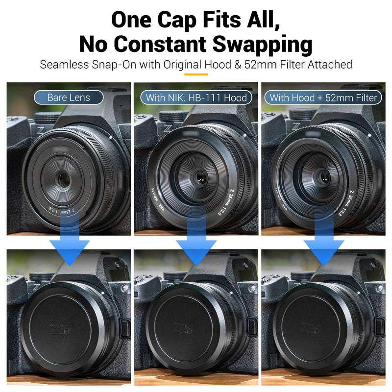 JJC Lens Cap for Nikon NIKKOR Z 26mm f/2.8, Aluminum Anti-Dust Anti-Scratches Lightweight Camera Protection Cover, Replace LC-K108 Front Lens Cap, Compatible with 52mm Filters