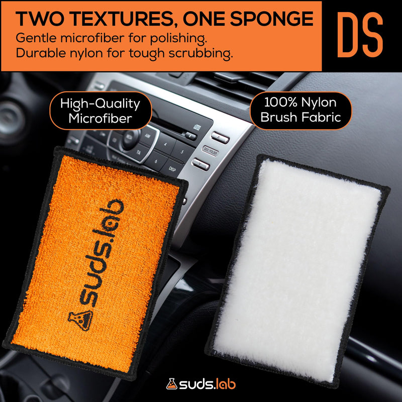 Suds Lab DS Microfiber Detailing Scrub Pad 2 Pack - Car Interior Cleaning & Detailing Microfiber Scrub Pads - Safe On Leather, Vinyl, Plastic, Etc. Set of 2