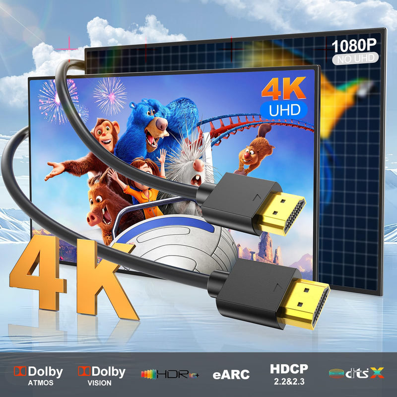 HDMI Cable 6FT 10-Pack, 4K HDMI to HDMI Cable 6FT Multi-pack,Shielded HDMI 2.0 Cord 6 FT with 4K@60Hz,2k@165/144Hz,HDCP 2.2, HDR, ARC & CL3 Rated | for Laptop, Monitor, TV PS5, PS4, Xbox, Soundbar Black
