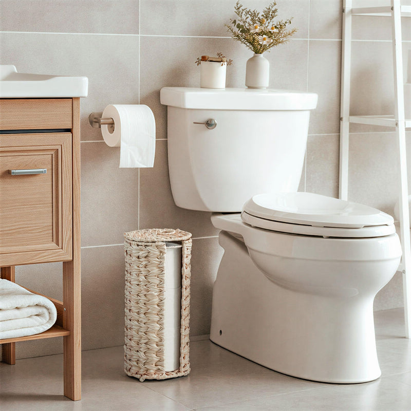 GRANNY SAYS Toilet Paper Storage Holder, Bathroom Toilet Paper Holder Stand, Woven Bathroom Baskets for Bathroom, Free Standing Organizer for Bathroom Storage Butter Milk 6¾"D(For 3 Roll)