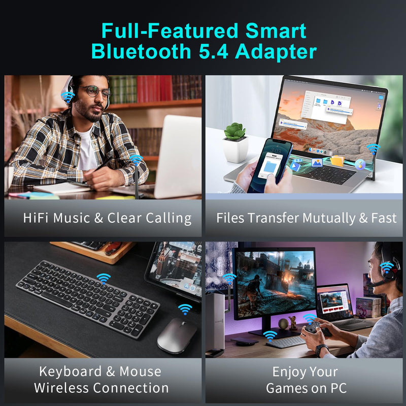 100-150M Long Range Bluetooth 5.4 Adapter for PC, Wireless USB Dongle w/ 5dBi Antenna for Laptop Desktop Windows 11 10 8.1 7, Plug n Play Bluetooth Headphones Headset Speaker Mouse Keyboard Printer