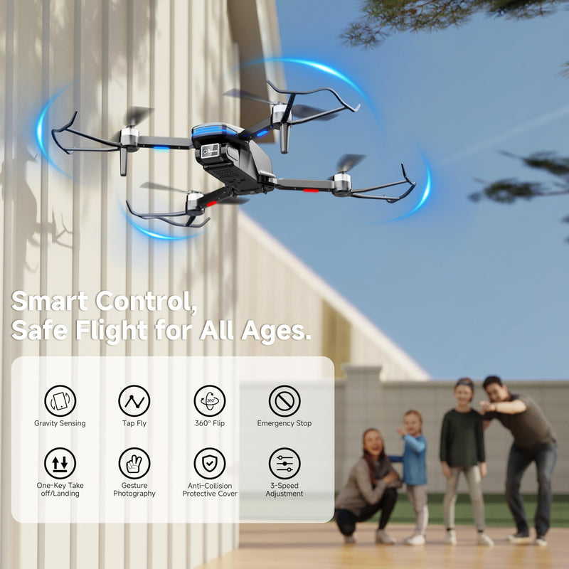 Drone with Camera 4K for Kids Adults, Brushless Motor Mini Foldable RC Drones with Propeller Guards for Beginners, One Key Take Off/Land, Voice Control, Anti-Lost Alarm, Gift Toys for Men Boys