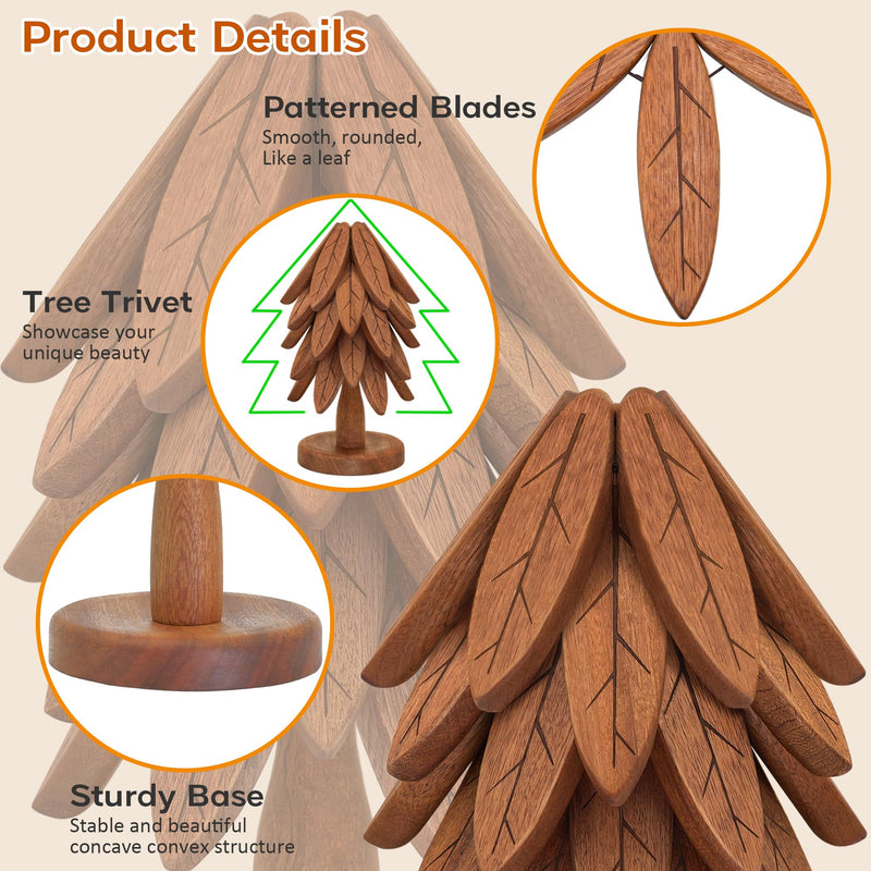 Wooden Trivets for Hot Dishes, Wooden Tree Trivet Set, Tree Coasters - of 5 + 1 Stand stored, Suited for Hots, Pans, Bowl, Teapot, Hot Holders - Multifunctional Ornaments Walnut - 5pcs