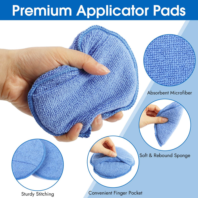10 Pack Wax Applicator Pads, Microfiber Applicator Pad with Finger Pocket, Foam Car Wax Applicator Pad for Car Cleaning and Polishing (Blue) Blue
