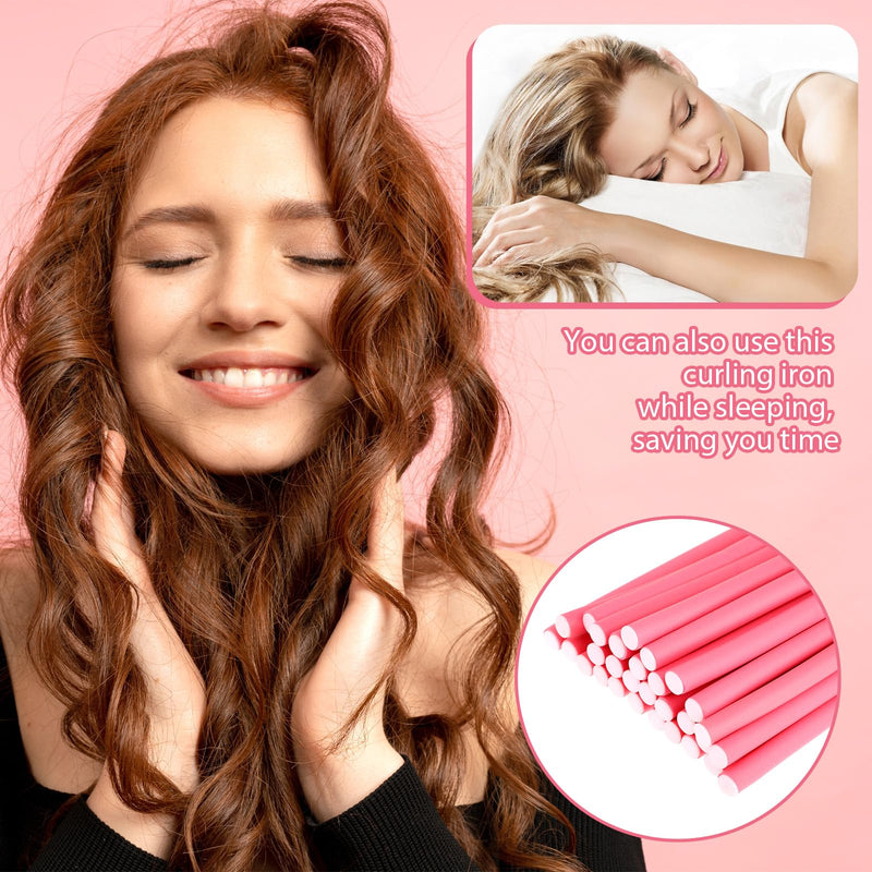 Xindojuz 30 PCS Flexible Heatless Curling Rod (10 mm) | Skinny Small Flexi Rods Soft Twist Foam Tiny Hair Rollers for Tight Curl Women Girls Home Use Long Medium Short Hair Pink 10 mm