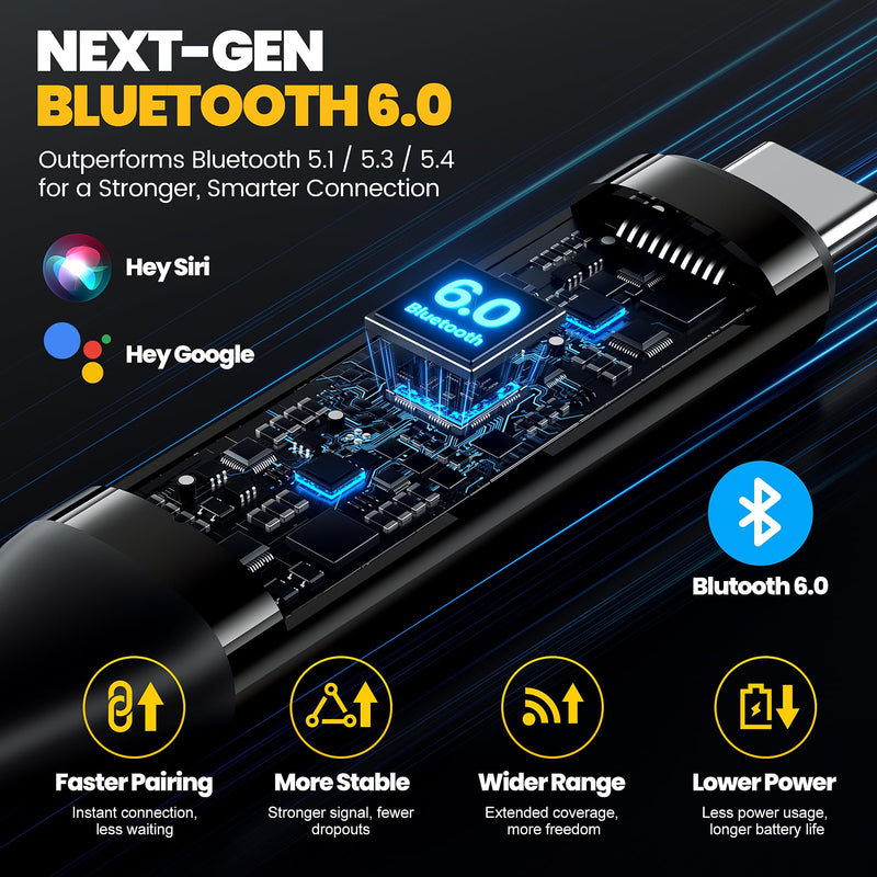 Next-Gen Bluetooth 6.0 Earplug Headphones for Work, 30dB Hearing Protection | 40H Playtime, OSHA-Compliant, Built-in USB-C Plug, IPX6 Waterproof, Neckband Noise Reduction Wireless Safety Earbuds with Mic Blue with Yellow