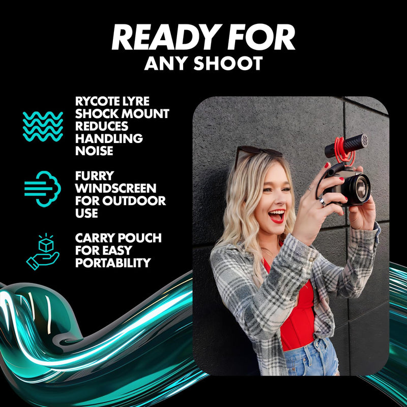 Movo VXR10-AI v2 Shotgun Microphone with AI Noise Cancellation - Camera Microphone for DSLR, Smartphone & Computer - Supercardioid On-Camera Mic with 3.5mm & USB-C Cables - Latest Version