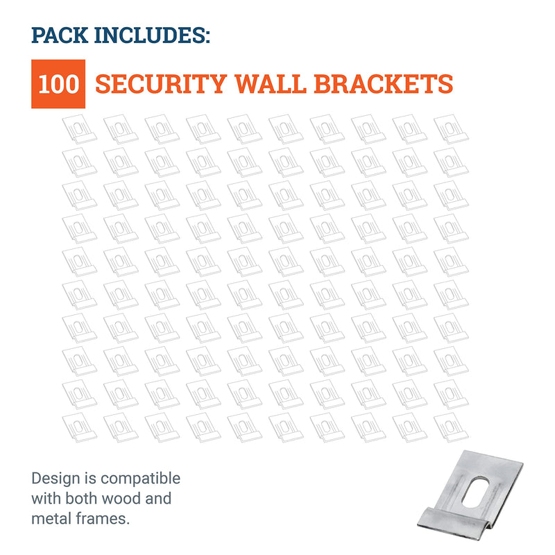 PHS Picture Hanging Security Brackets - 100 Pack - Anti Theft Hangers Earthquake Proof Hardware Kit with Hanging Tool for Picture Frame Brackets Wall Mount 1