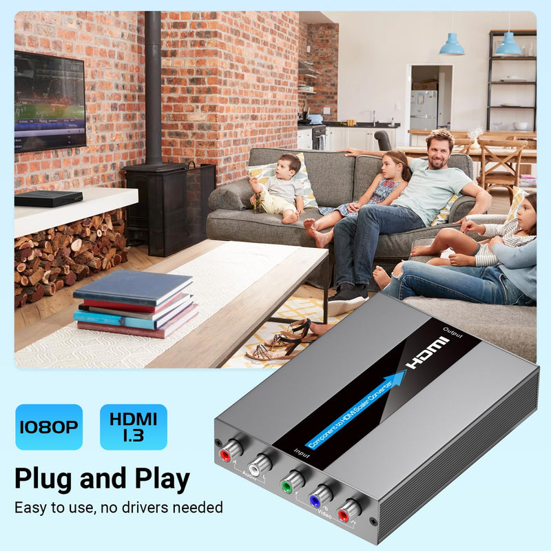 Component to HDMI Converter with Scaling Function, Support Resolution and Frame Rate Conversion, YPbPr to HDMI Converter for Component Devices to Display on HDTVs(Not Compatible with 240P Input)